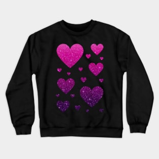 Hot Pink and Purple Ombre Faux Glitter Hearts Crewneck Sweatshirt